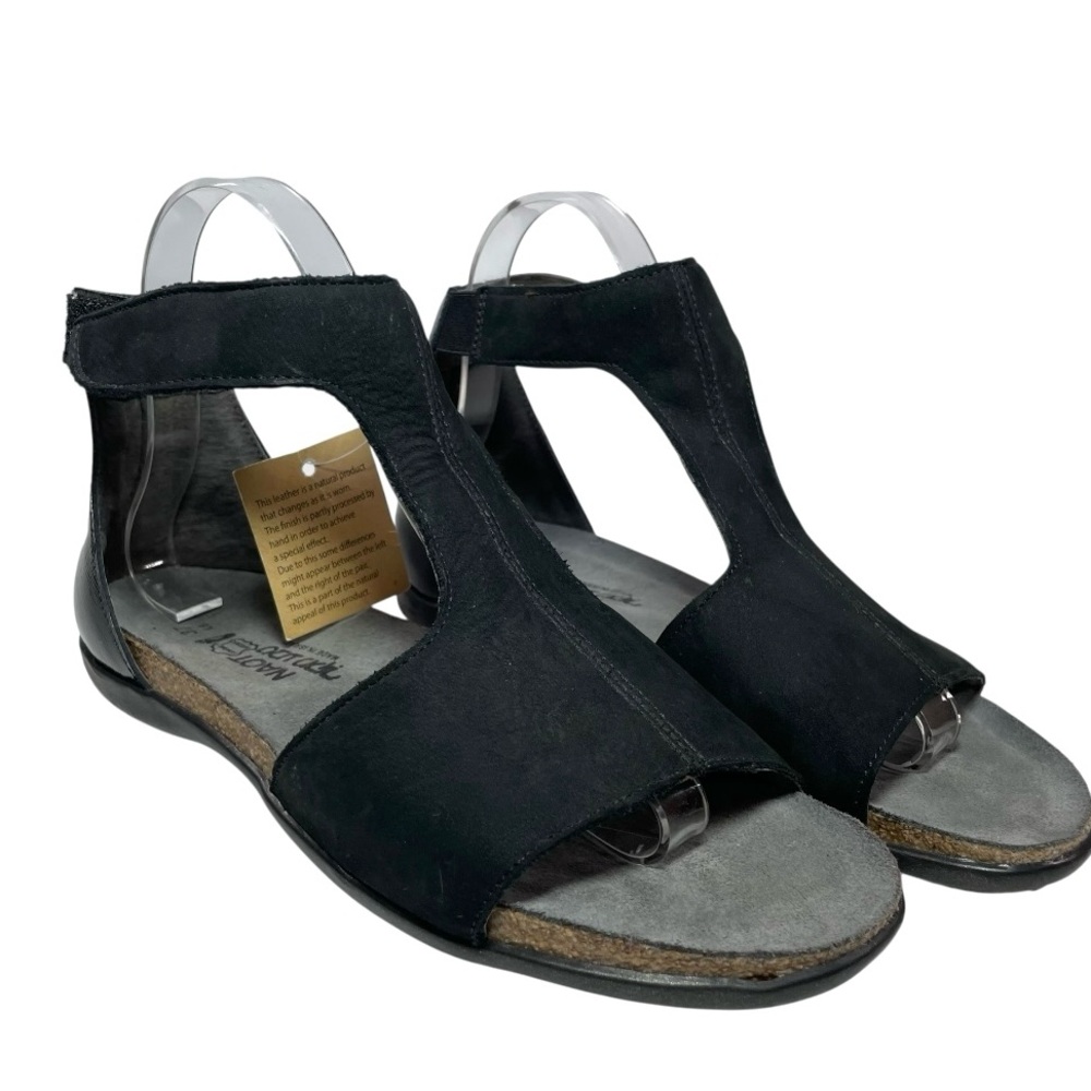 NWT NAOT suede sandal T strap flat “Nala” black size 6.5/ 37
